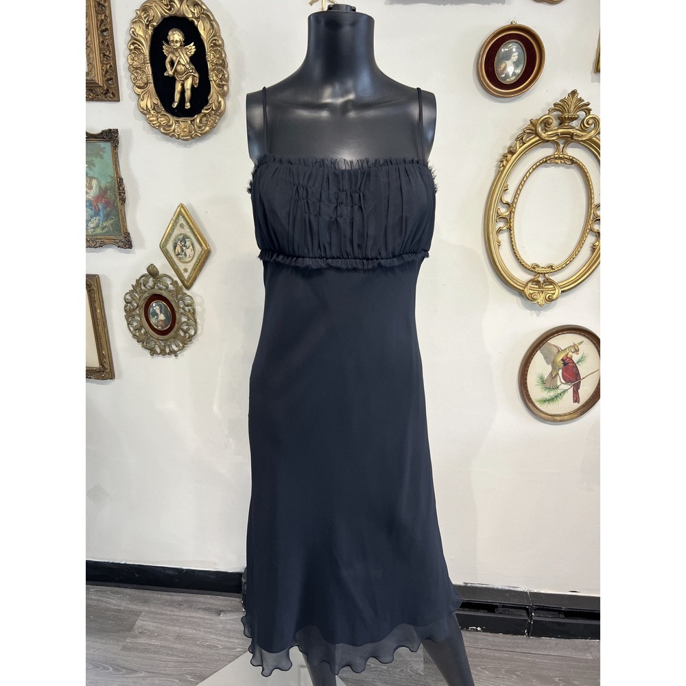 ABS by Allen Schwartz Black Ruffled Midi Dress Size 8
